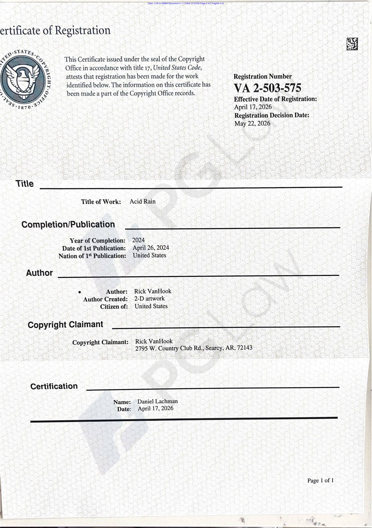 VanHook Works registered